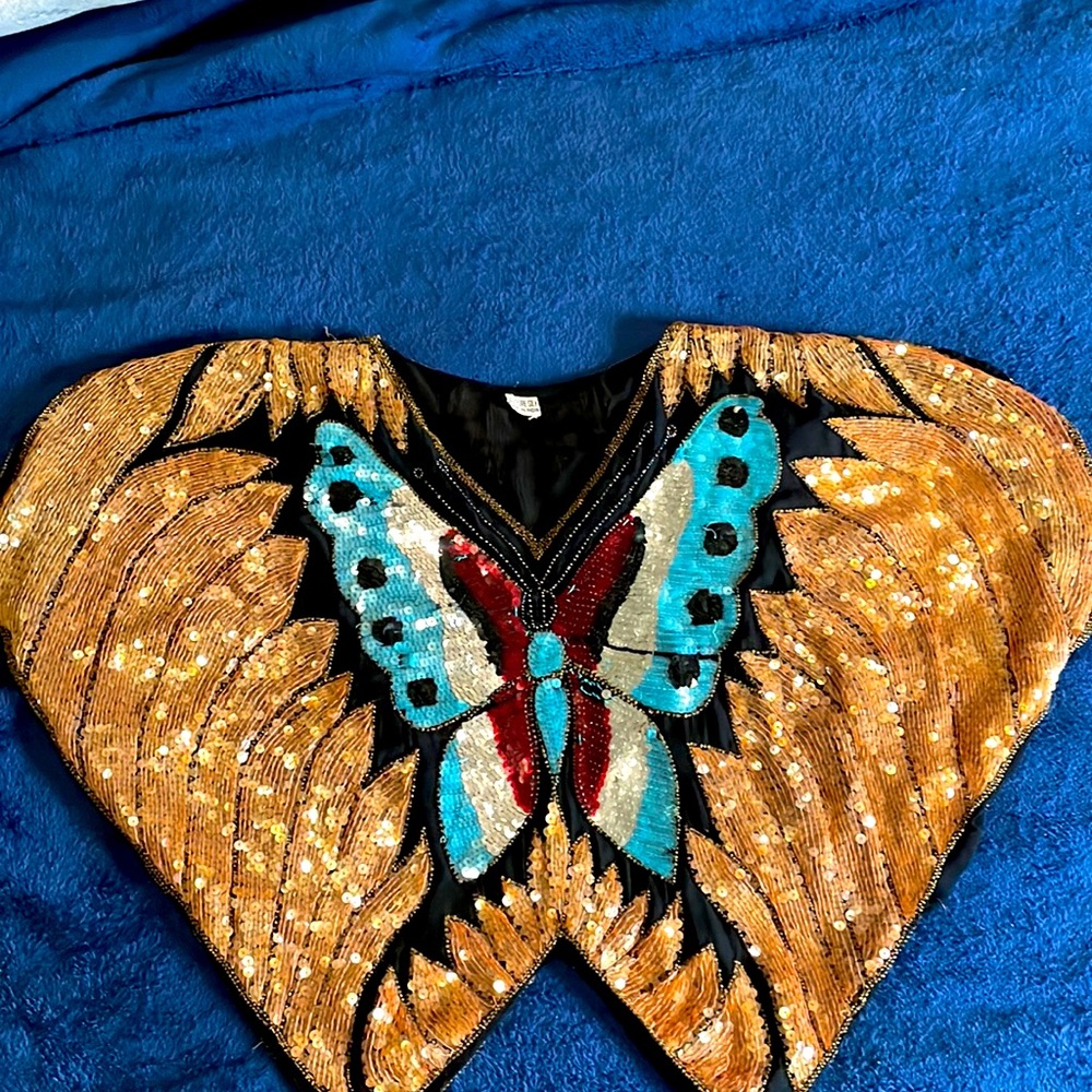 Sequined butterfly blouse. 100% silk. Vintage.